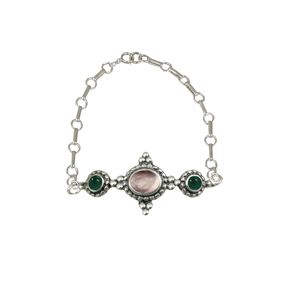Sterling Silver Gemstone Adjustable Chain Bracelet With Rose Quartz And Fluorite